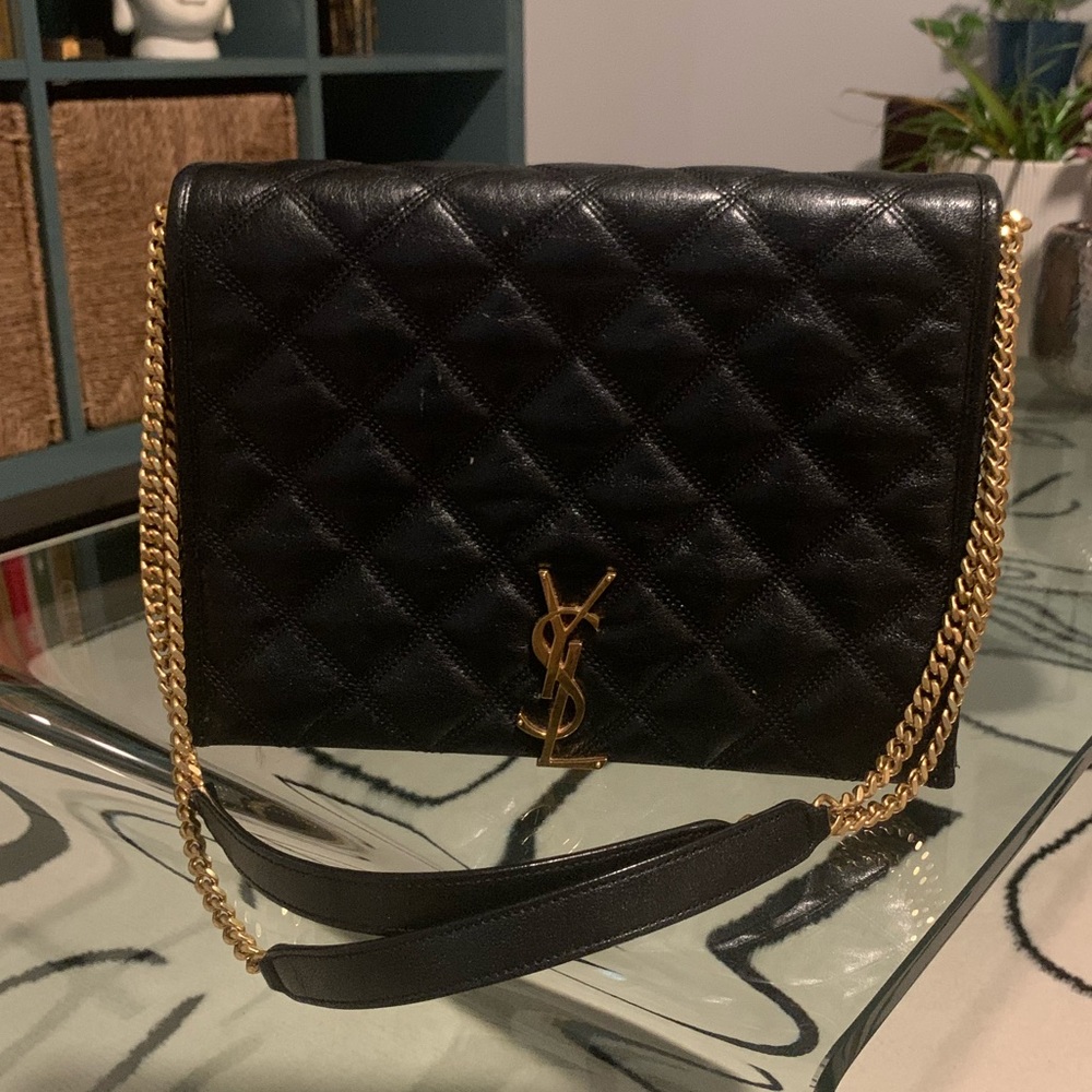 YSL SAINT LAURENT Lambskin Quilted Small Becky Chain Bag Black